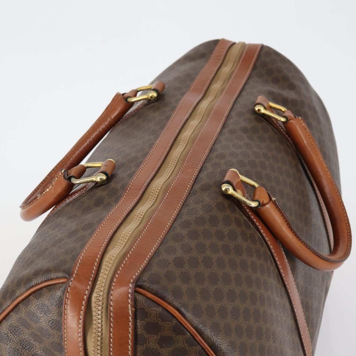 CELINE Macadam Canvas Boston Bag PVC Brown Gold Auth 149509