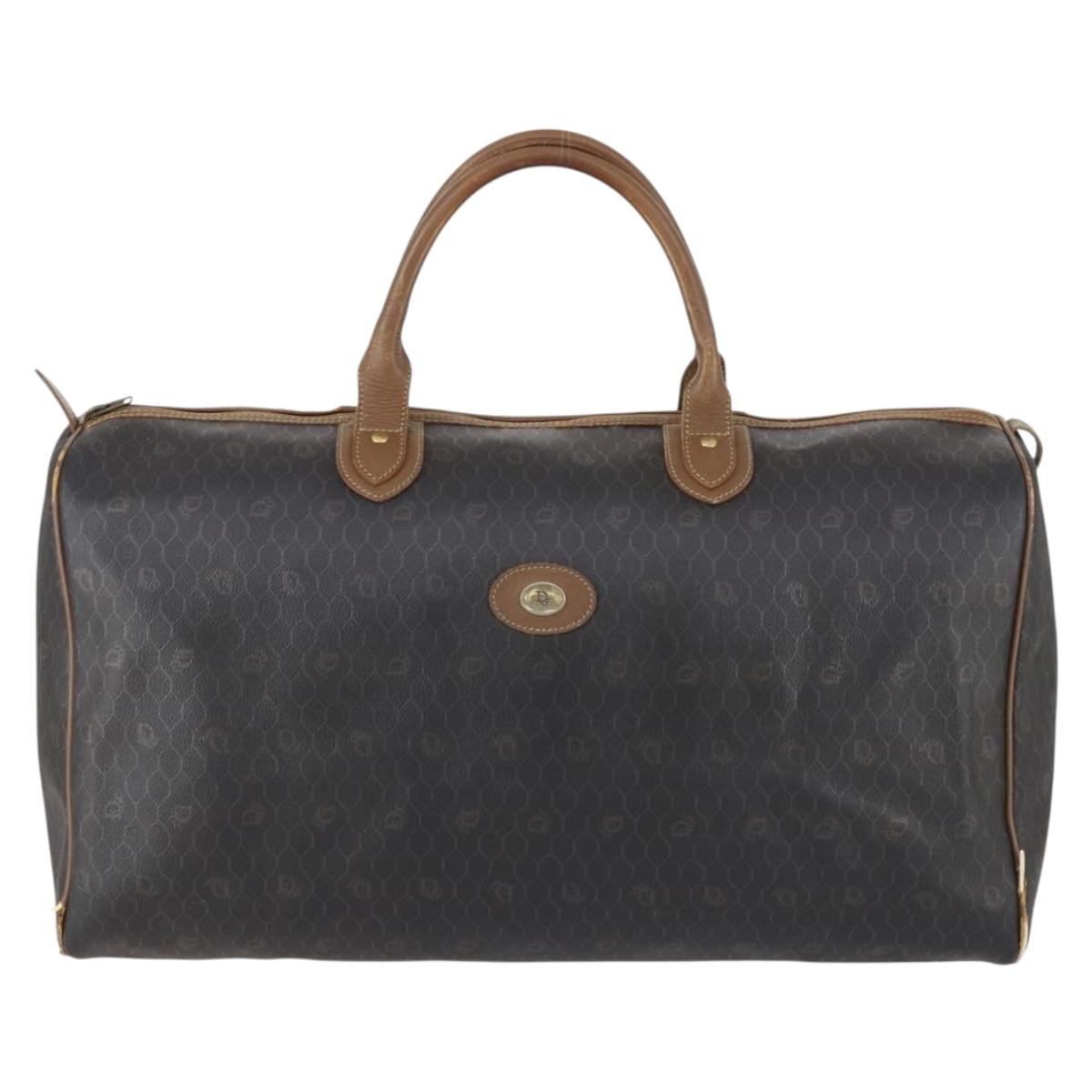 Christian Dior Honeycomb Canvas Boston Bag PVC Black Brown Auth 149510