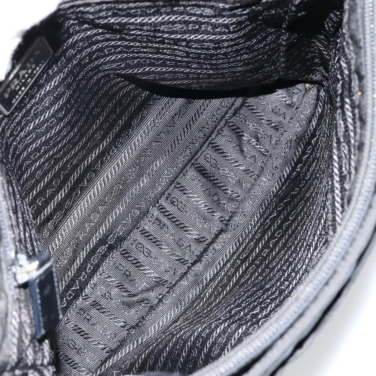 PRADA Tote Bag Nylon Black Silver Auth 149512