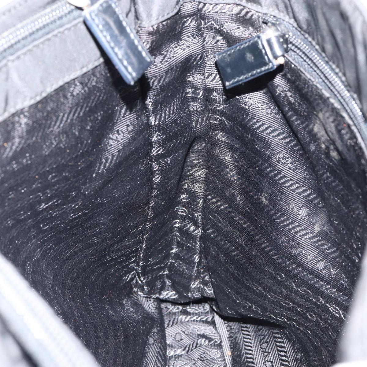 PRADA Tote Bag Nylon Black Silver Auth 149512