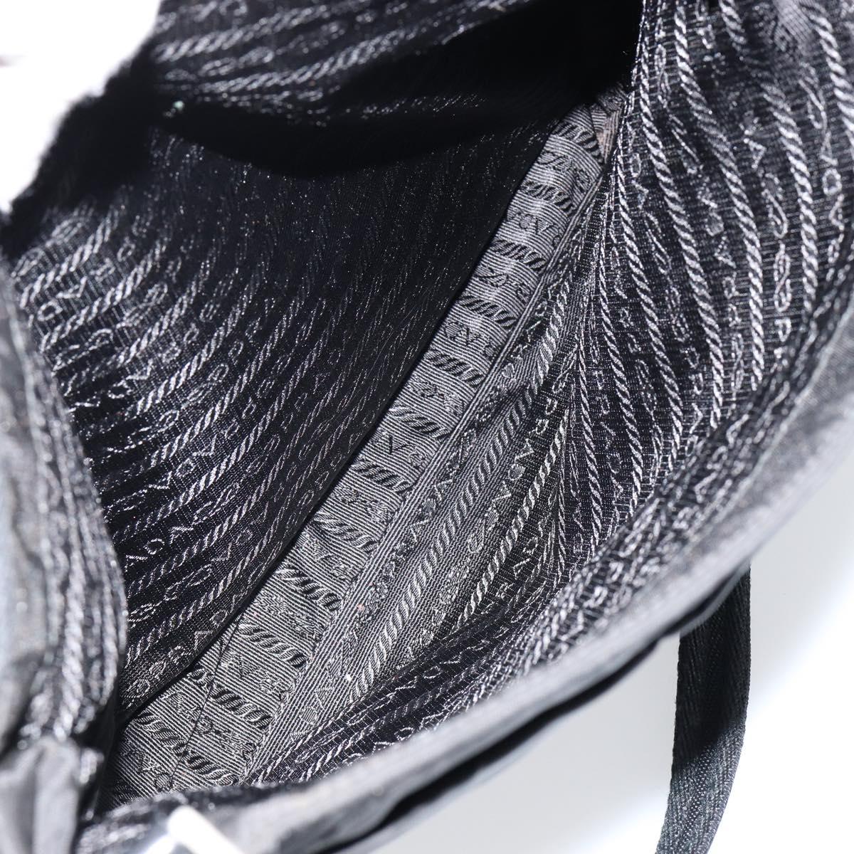PRADA Tote Bag Nylon Black Silver Auth 149512