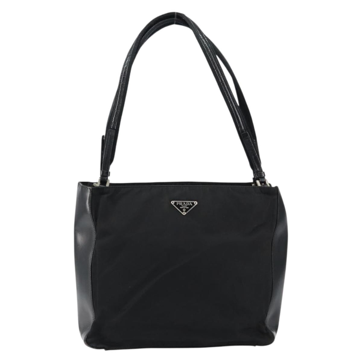 PRADA Tote Bag Nylon Black Silver Auth 149512