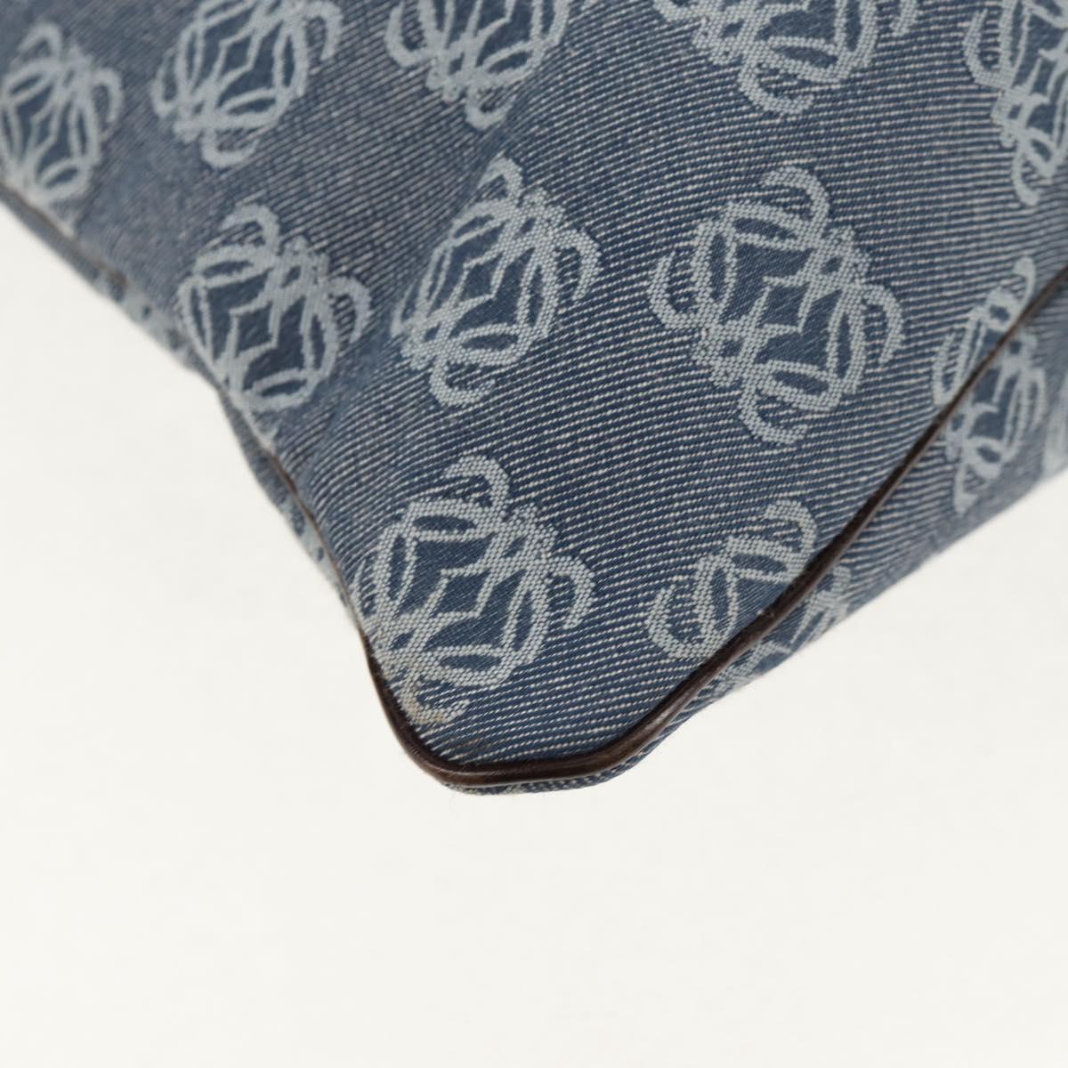 LOEWE Anagram Hand Bag Canvas Blue Silver Auth 149513V