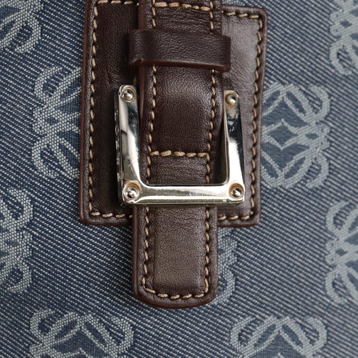 LOEWE Anagram Hand Bag Canvas Blue Silver Auth 149513V