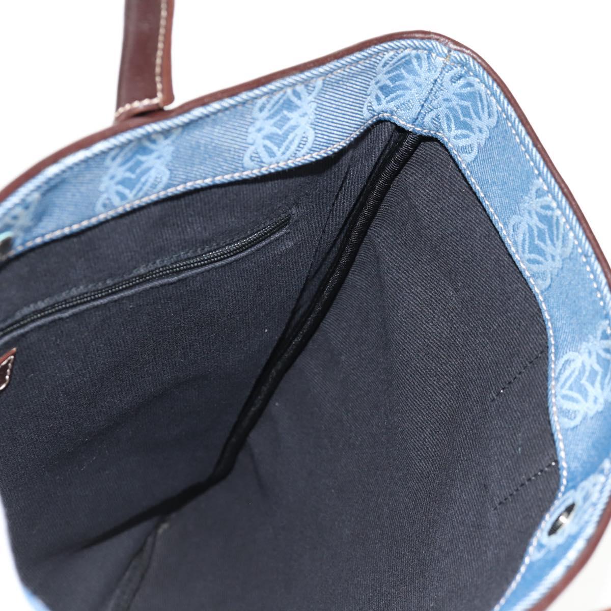 LOEWE Anagram Hand Bag Canvas Blue Silver Auth 149513V