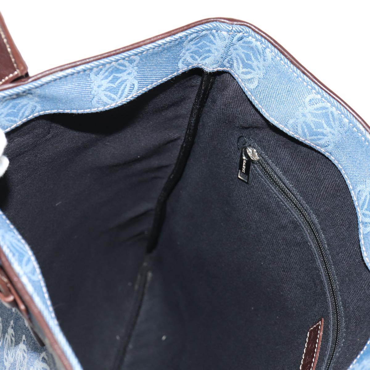 LOEWE Anagram Hand Bag Canvas Blue Silver Auth 149513V