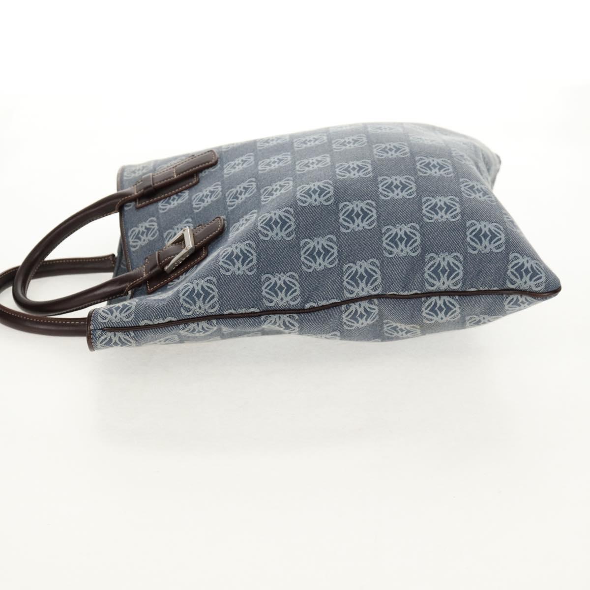 LOEWE Anagram Hand Bag Canvas Blue Silver Auth 149513V