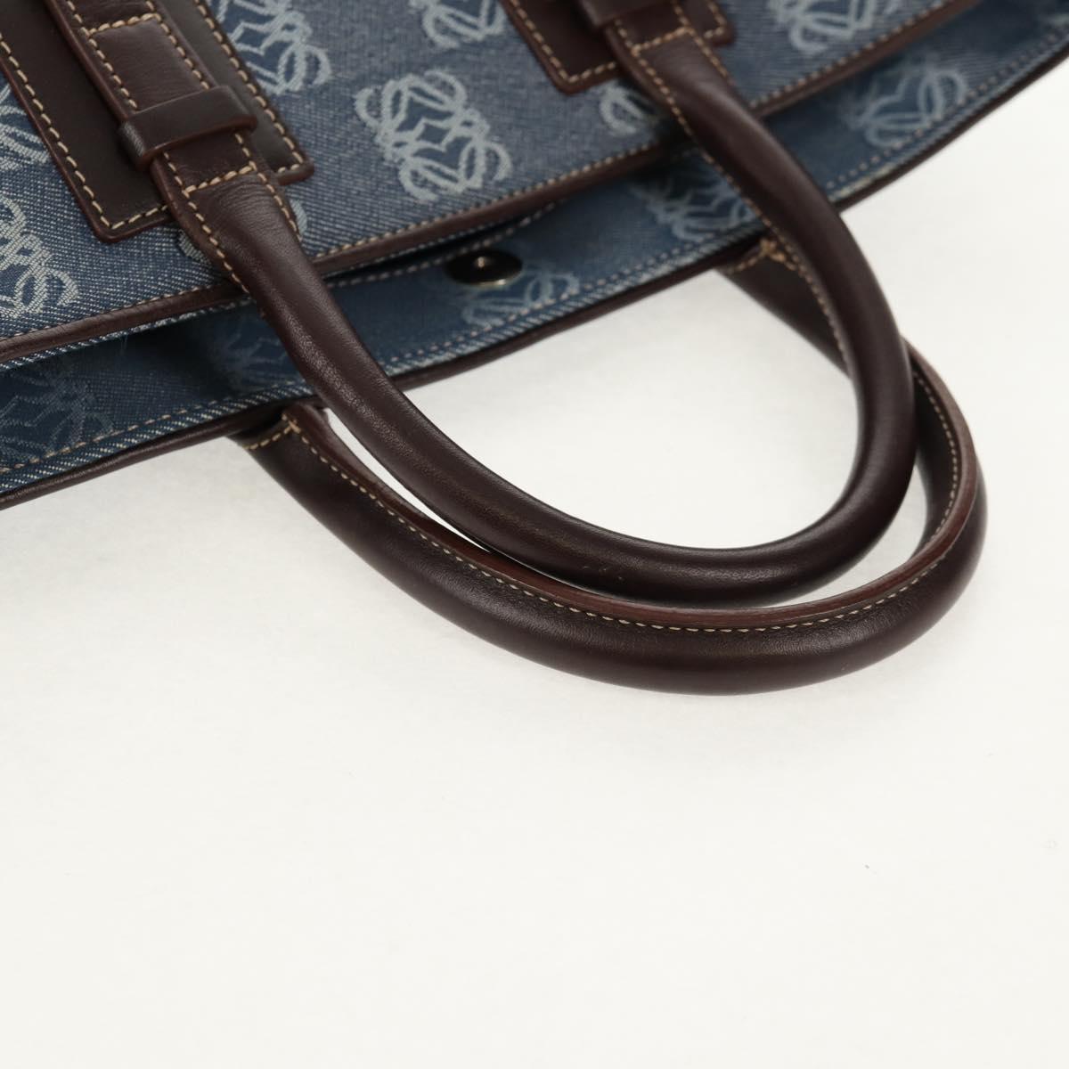 LOEWE Anagram Hand Bag Canvas Blue Silver Auth 149513V