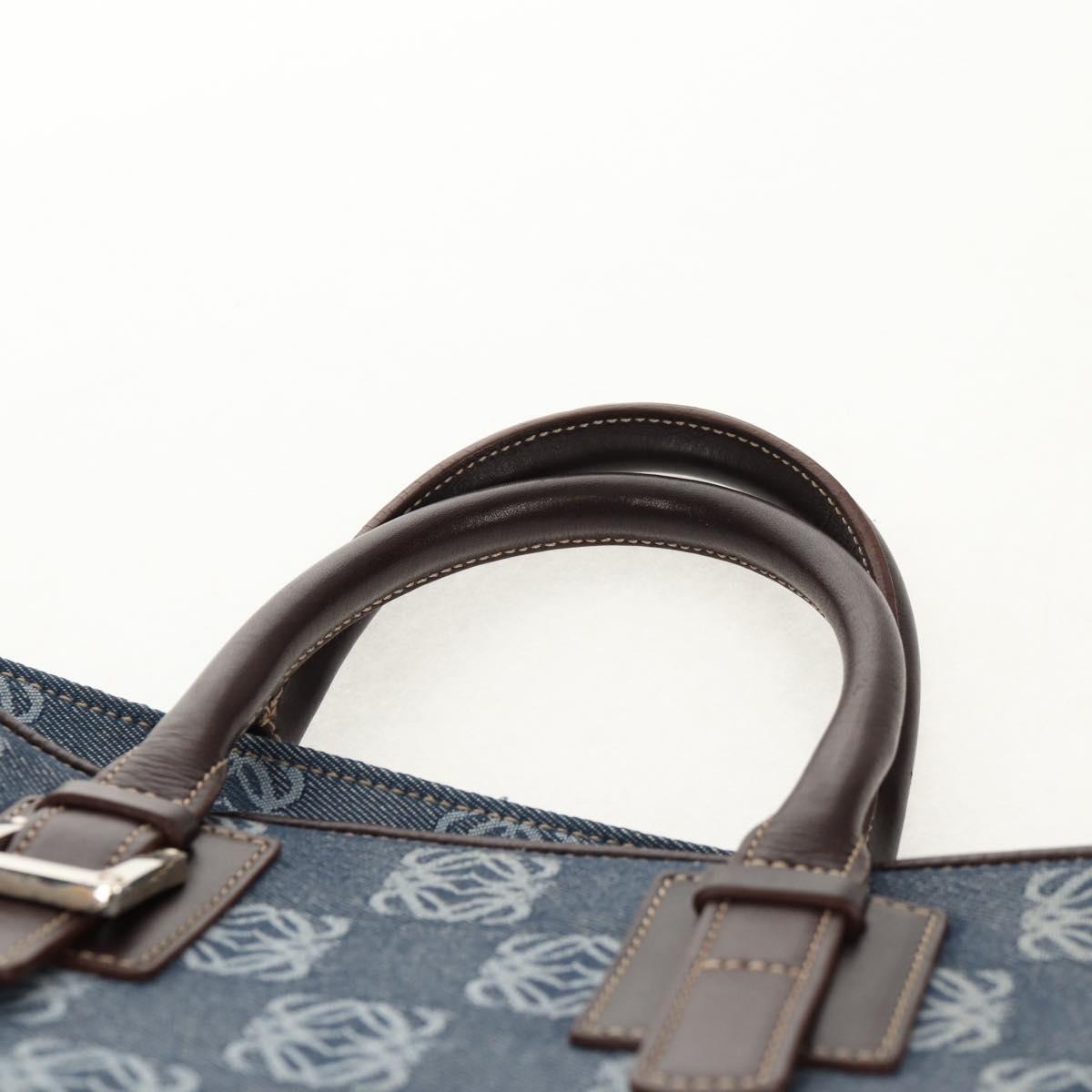 LOEWE Anagram Hand Bag Canvas Blue Silver Auth 149513V