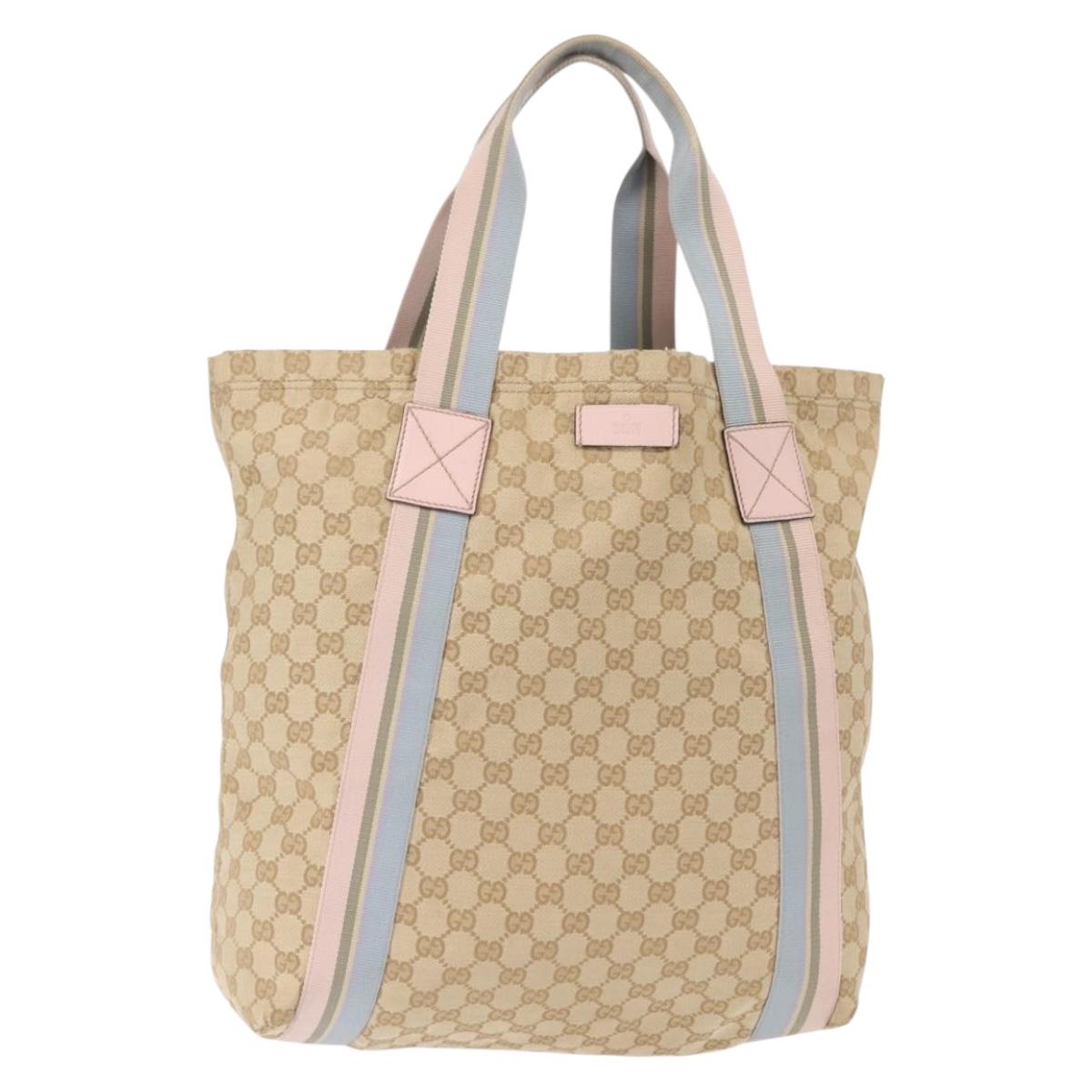 GUCCI GG Canvas Sherry Line Tote Bag Beige Pink Light blue 189669 Auth 149516