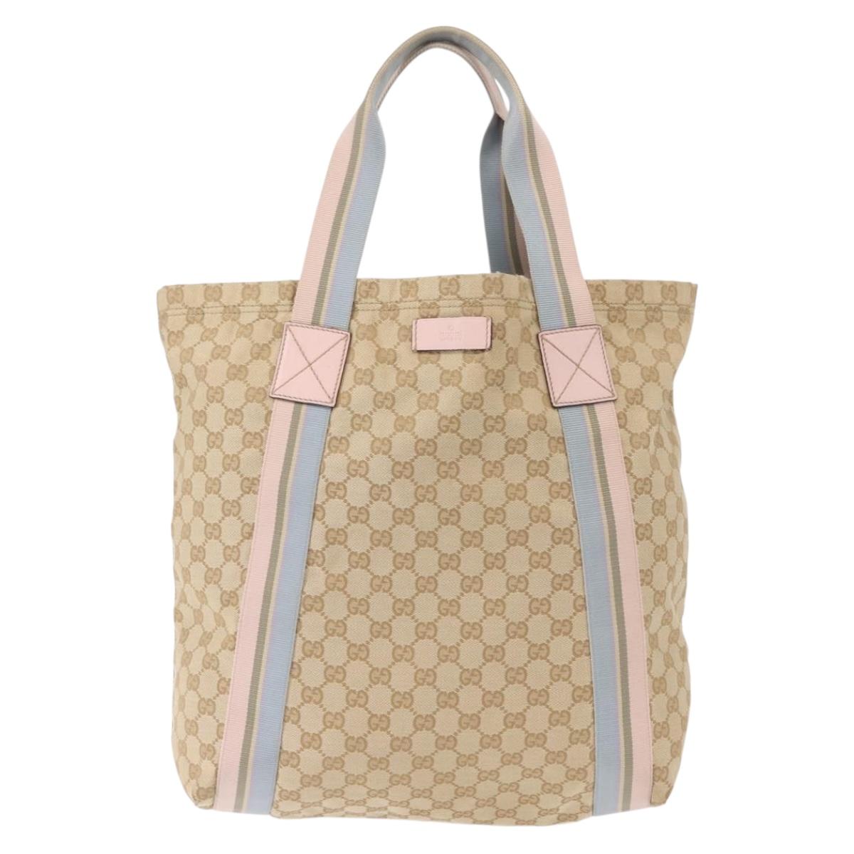 GUCCI GG Canvas Sherry Line Tote Bag Beige Pink Light blue 189669 Auth 149516