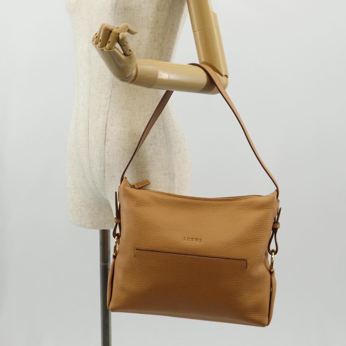 LOEWE Shoulder Bag Leather Beige Gold Auth 149518V