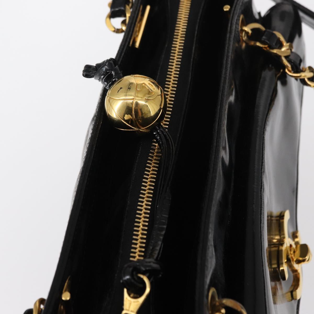 CHANEL Chain Shoulder Bag Patent leather Black Gold CC Auth 149519