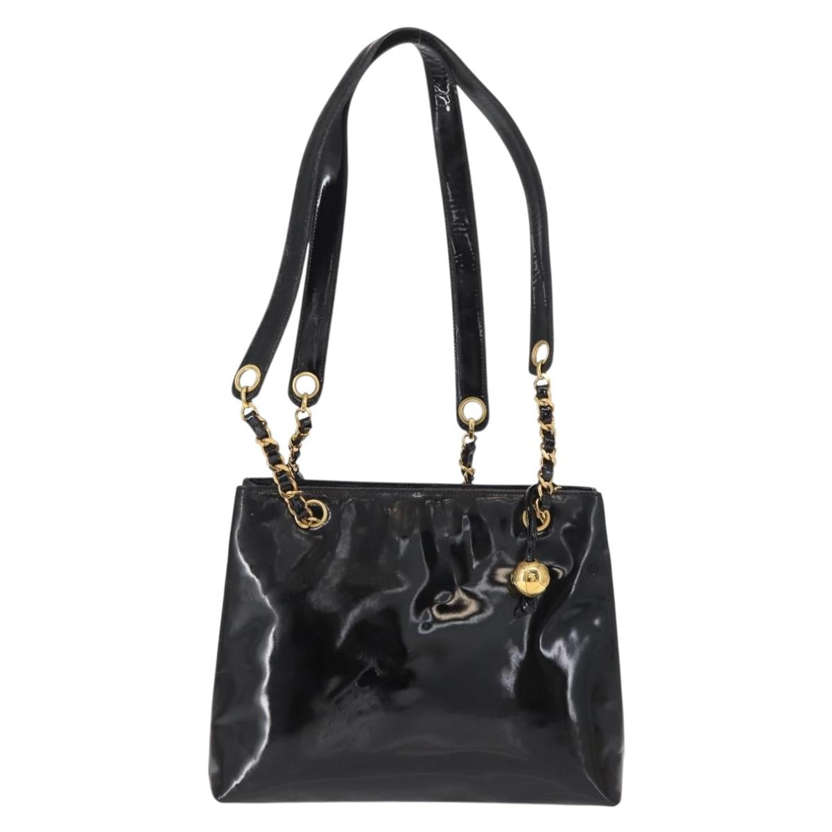 CHANEL Chain Shoulder Bag Patent leather Black Gold CC Auth 149519