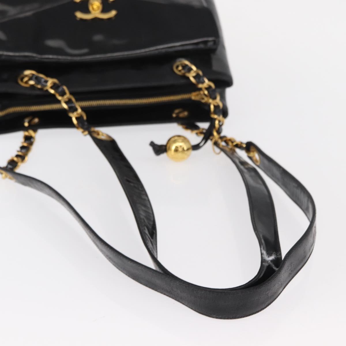 CHANEL Chain Shoulder Bag Patent leather Black Gold CC Auth 149519