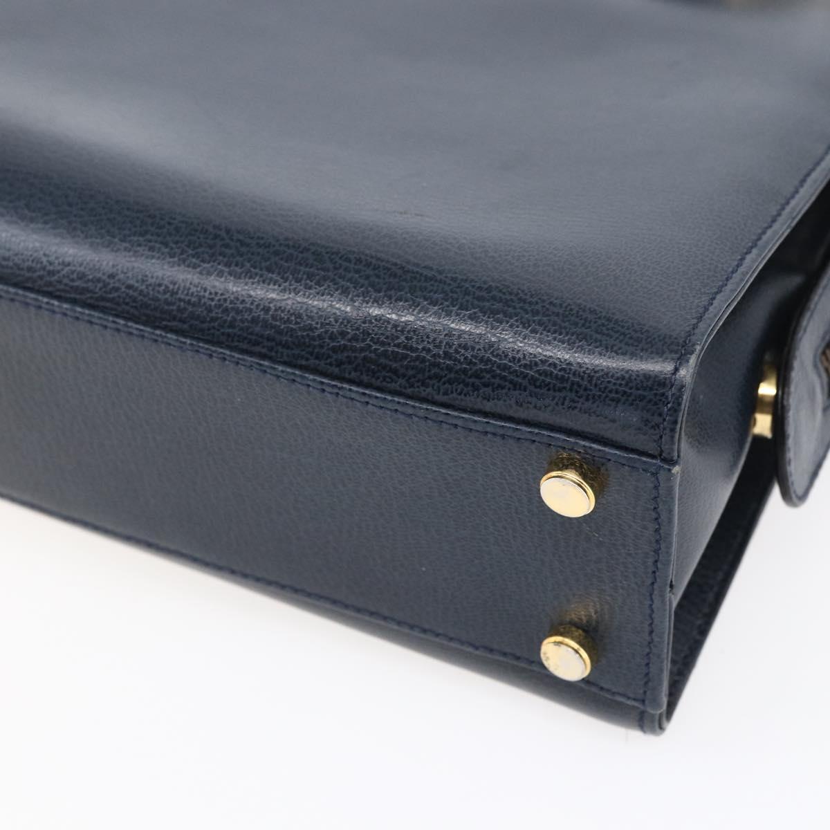 Salvatore Ferragamo Gancini Hand Bag Leather 2way Navy Gold Auth 149521