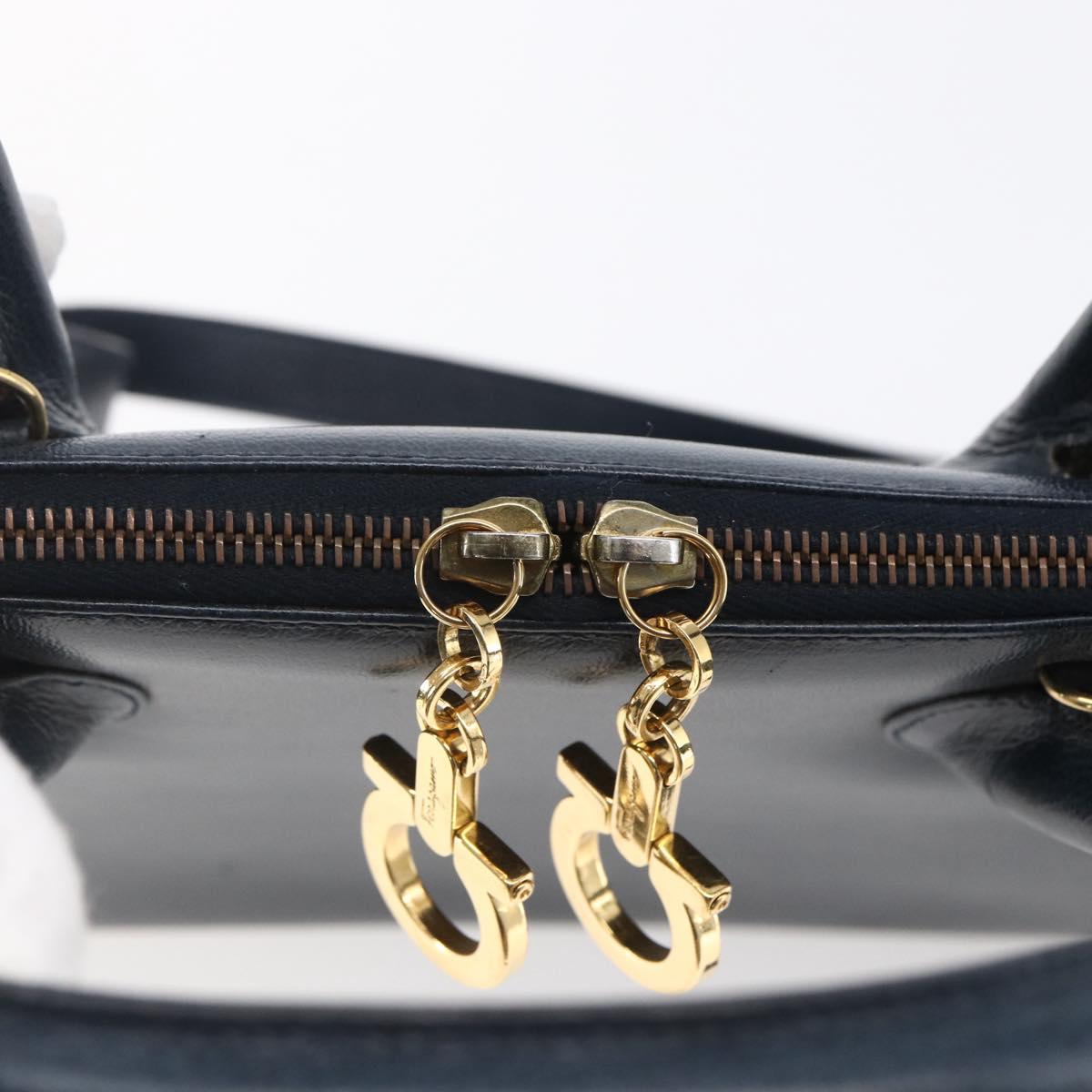 Salvatore Ferragamo Gancini Hand Bag Leather 2way Navy Gold Auth 149521