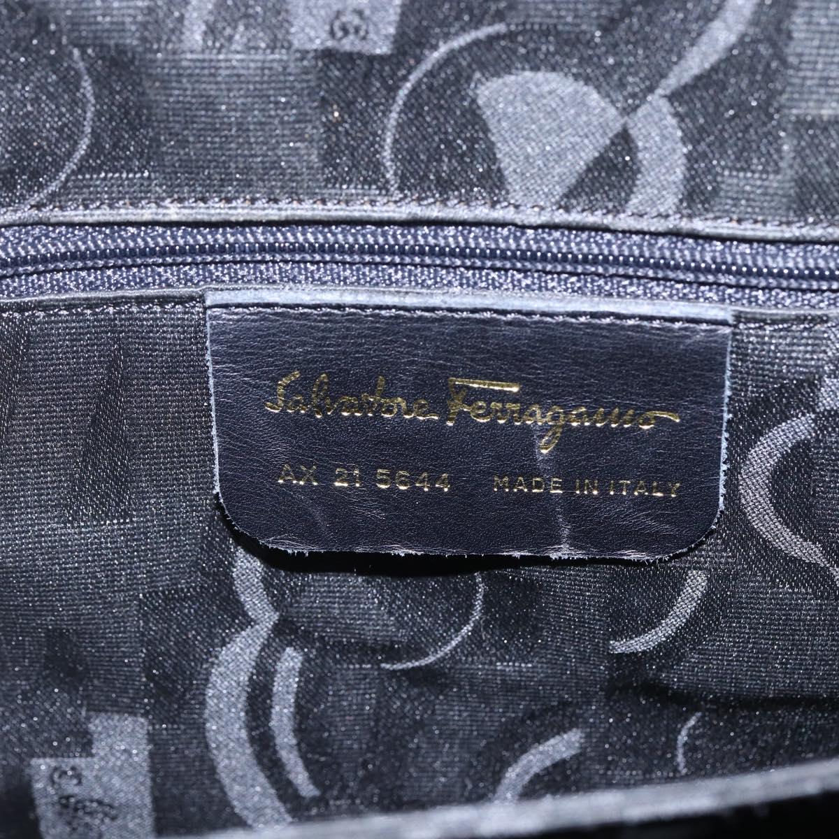 Salvatore Ferragamo Gancini Hand Bag Leather 2way Navy Gold Auth 149521