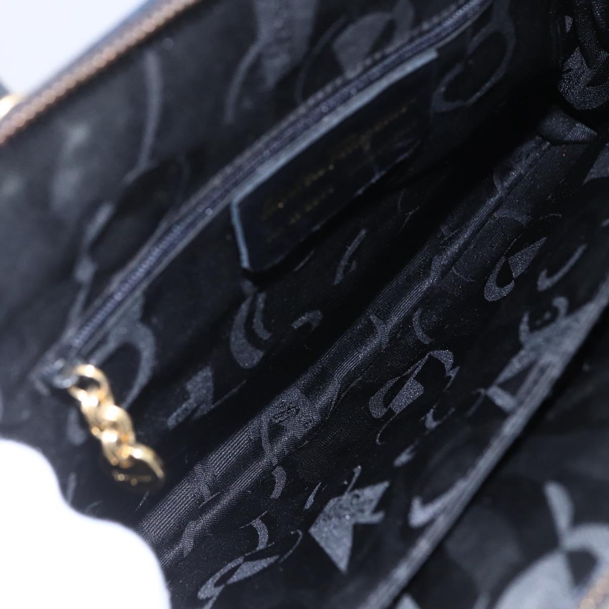 Salvatore Ferragamo Gancini Hand Bag Leather 2way Navy Gold Auth 149521