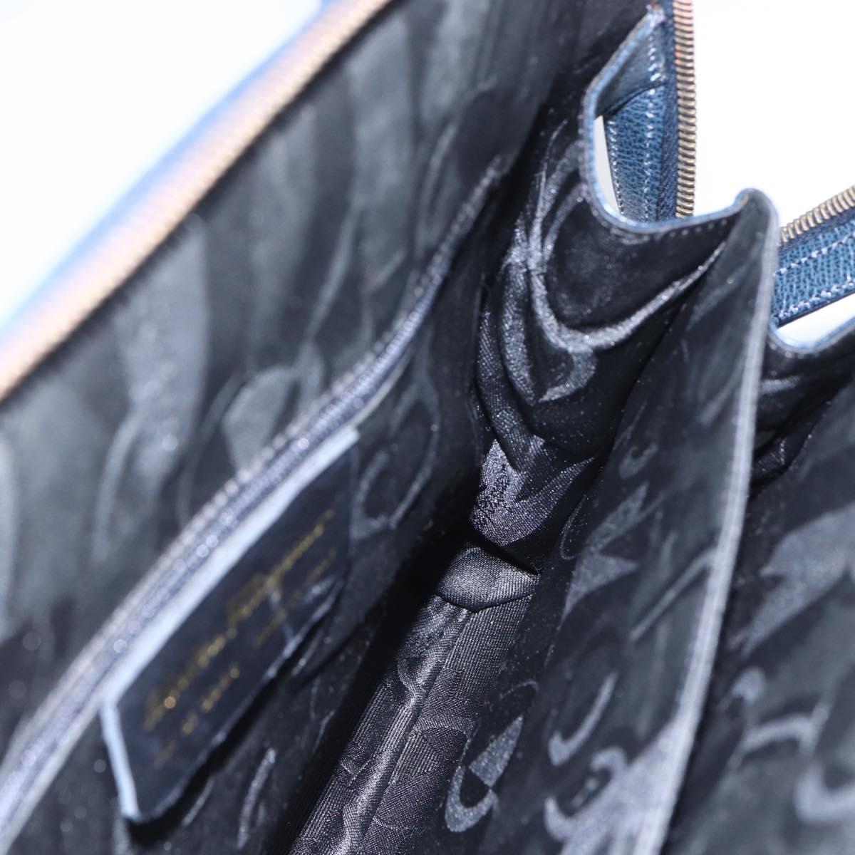 Salvatore Ferragamo Gancini Hand Bag Leather 2way Navy Gold Auth 149521