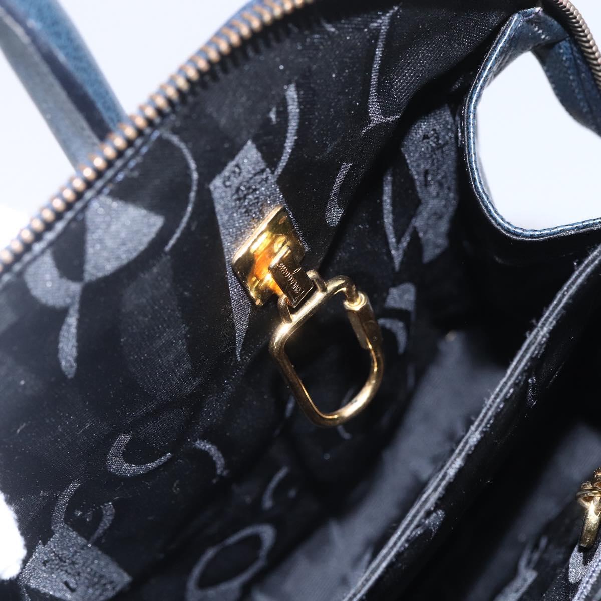 Salvatore Ferragamo Gancini Hand Bag Leather 2way Navy Gold Auth 149521