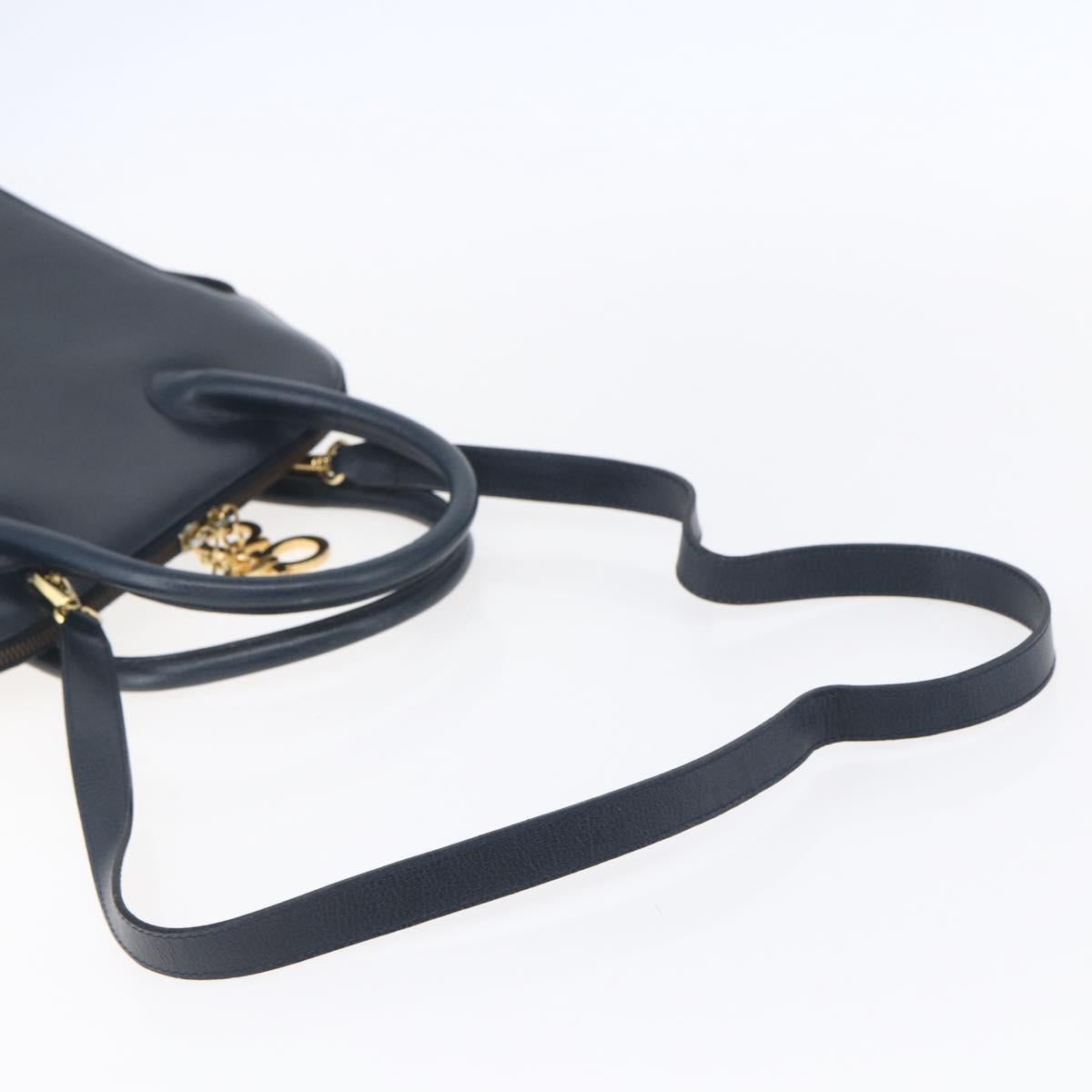 Salvatore Ferragamo Gancini Hand Bag Leather 2way Navy Gold Auth 149521