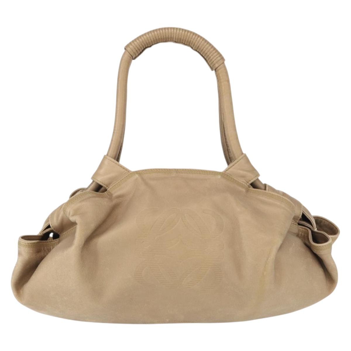 LOEWE Nappa Aire Anagram Hand Bag Leather Beige Auth 149530