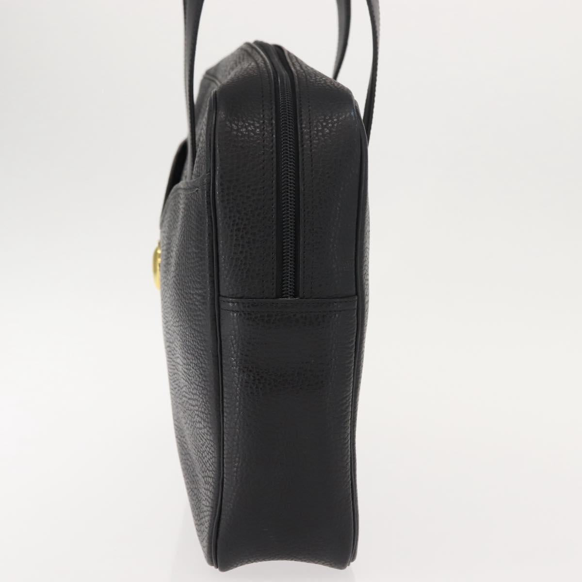 Christian Dior Hand Bag Leather Black Gold Auth 149531