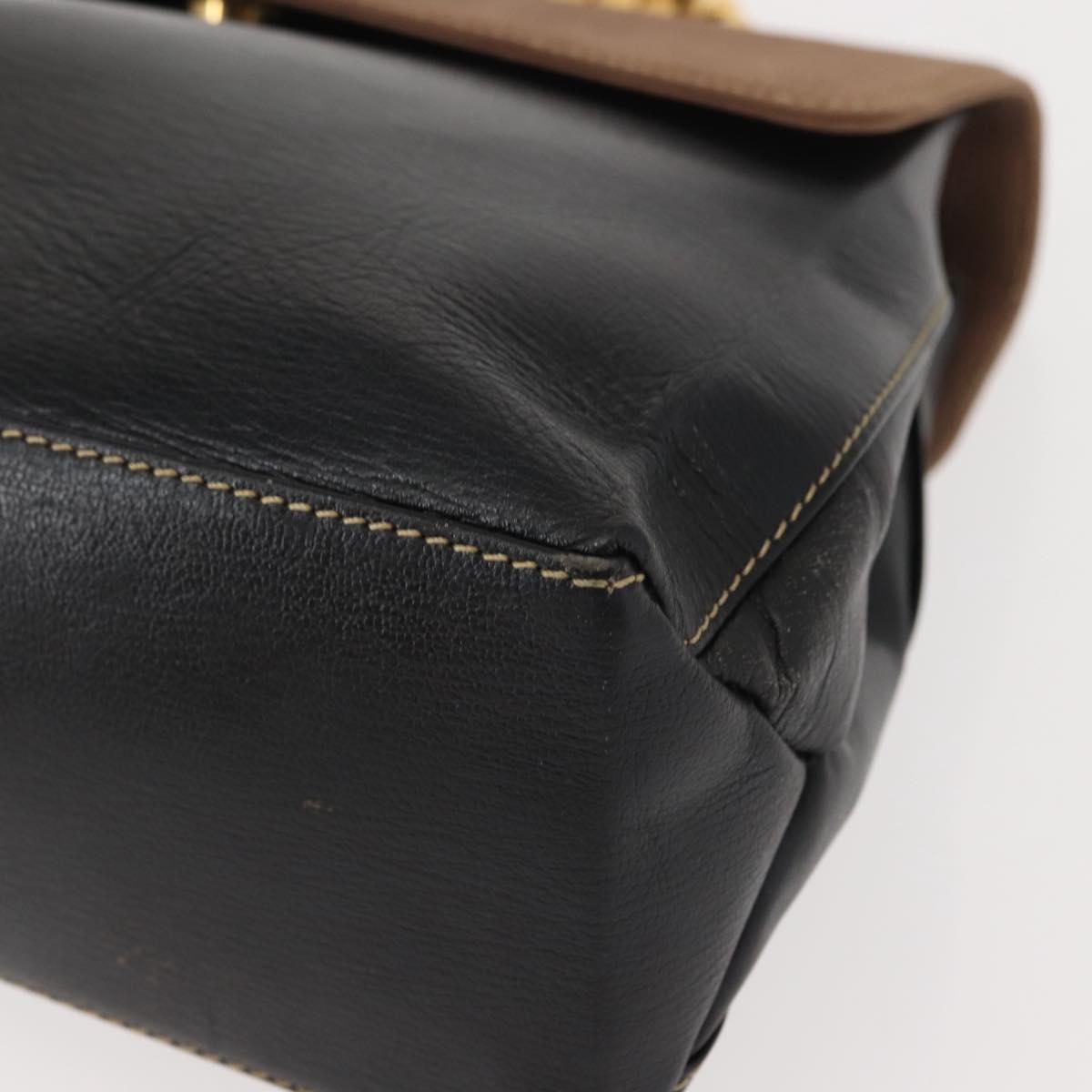 LOEWE Velazquez Hand Bag Leather Suede Brown Black gold Auth 149533