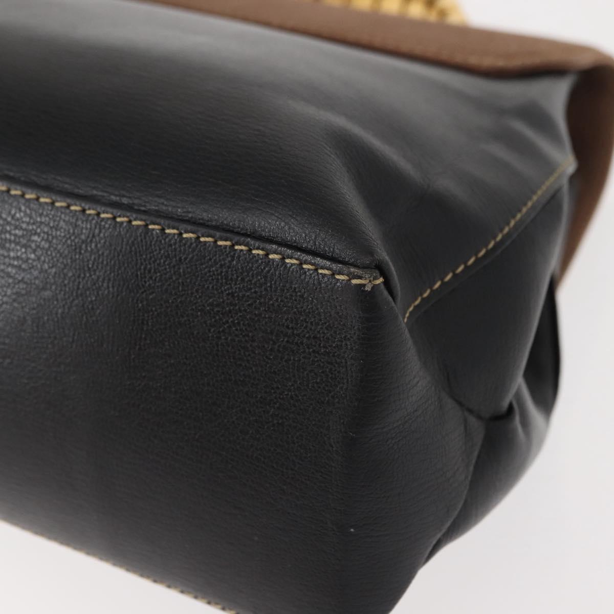 LOEWE Velazquez Hand Bag Leather Suede Brown Black gold Auth 149533