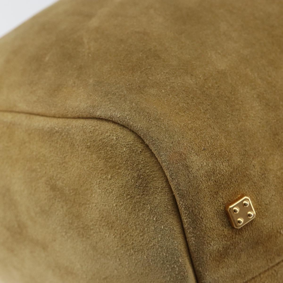 LOEWE Anagram Hand Bag Suede Leather Beige Gold Auth 149542