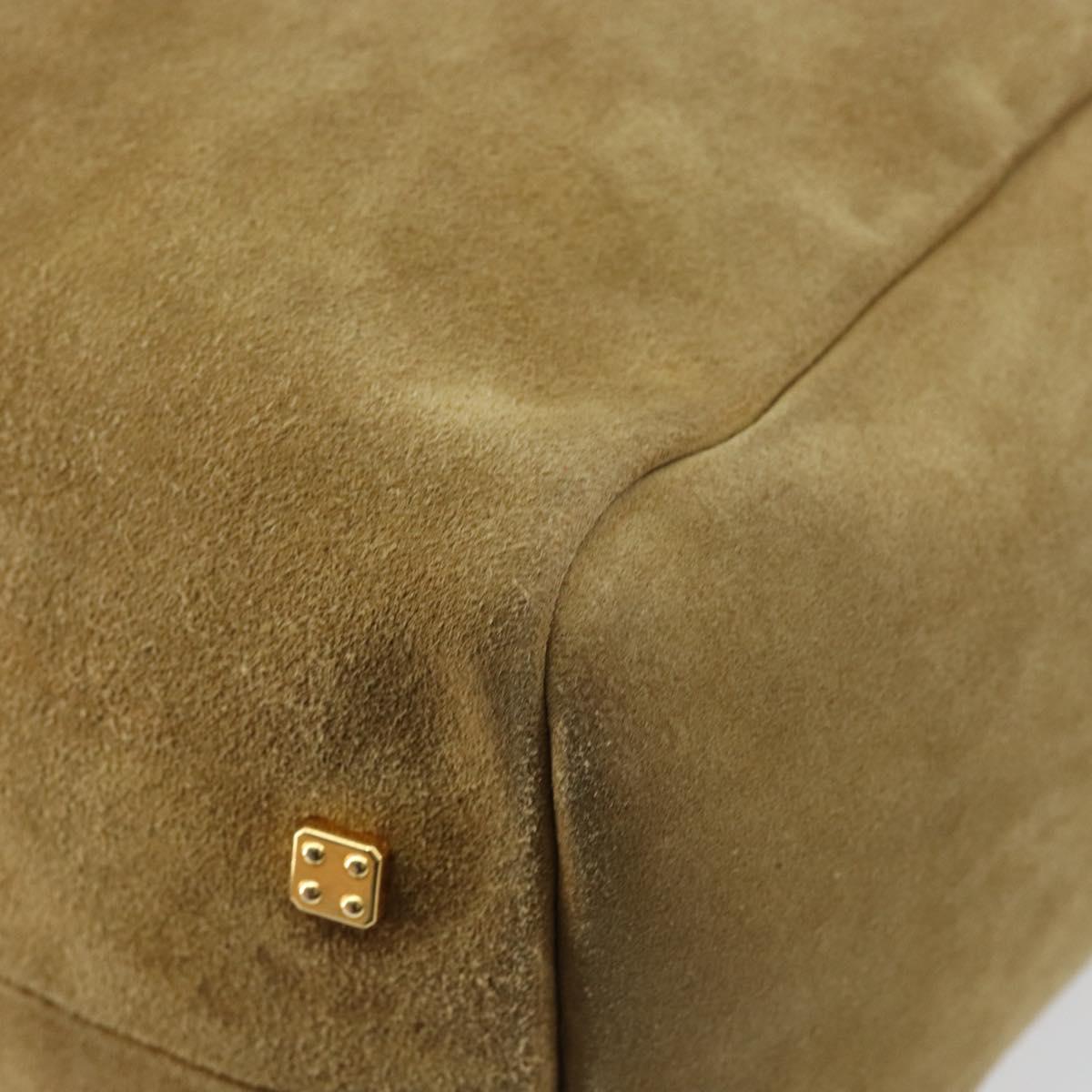 LOEWE Anagram Hand Bag Suede Leather Beige Gold Auth 149542