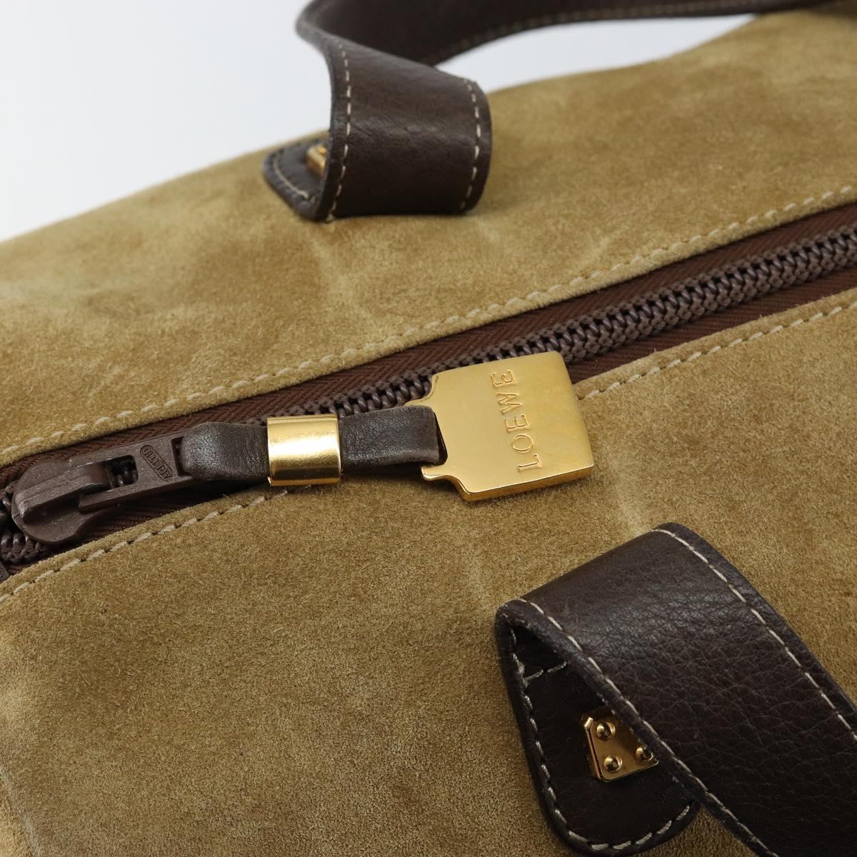 LOEWE Anagram Hand Bag Suede Leather Beige Gold Auth 149542