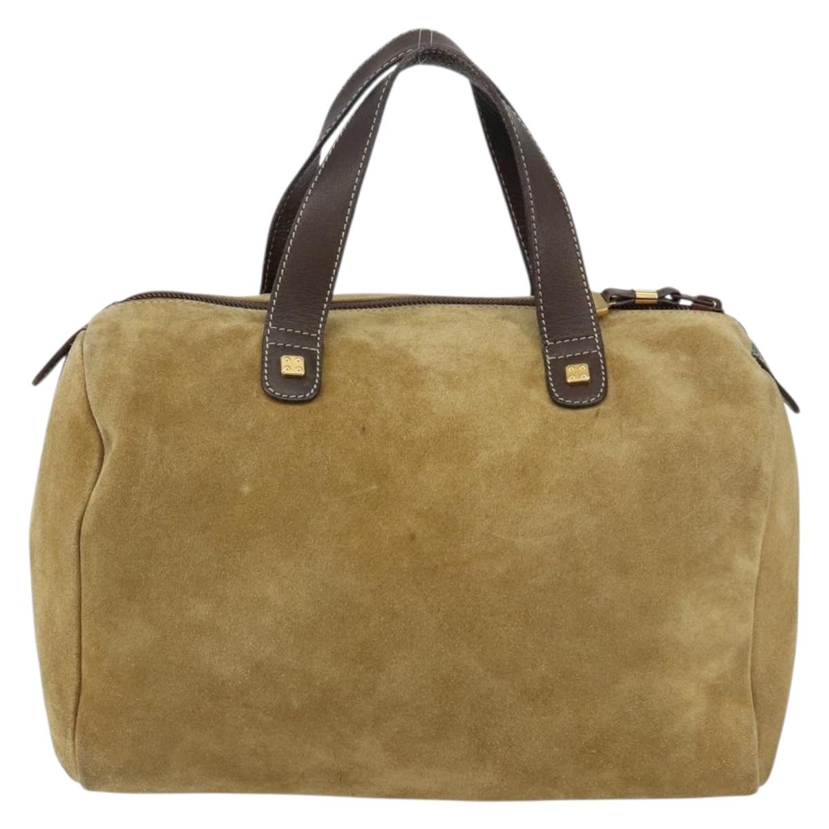 LOEWE Anagram Hand Bag Suede Leather Beige Gold Auth 149542