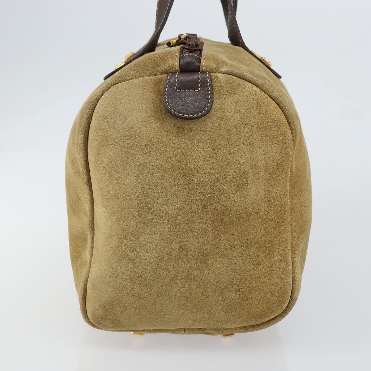 LOEWE Anagram Hand Bag Suede Leather Beige Gold Auth 149542