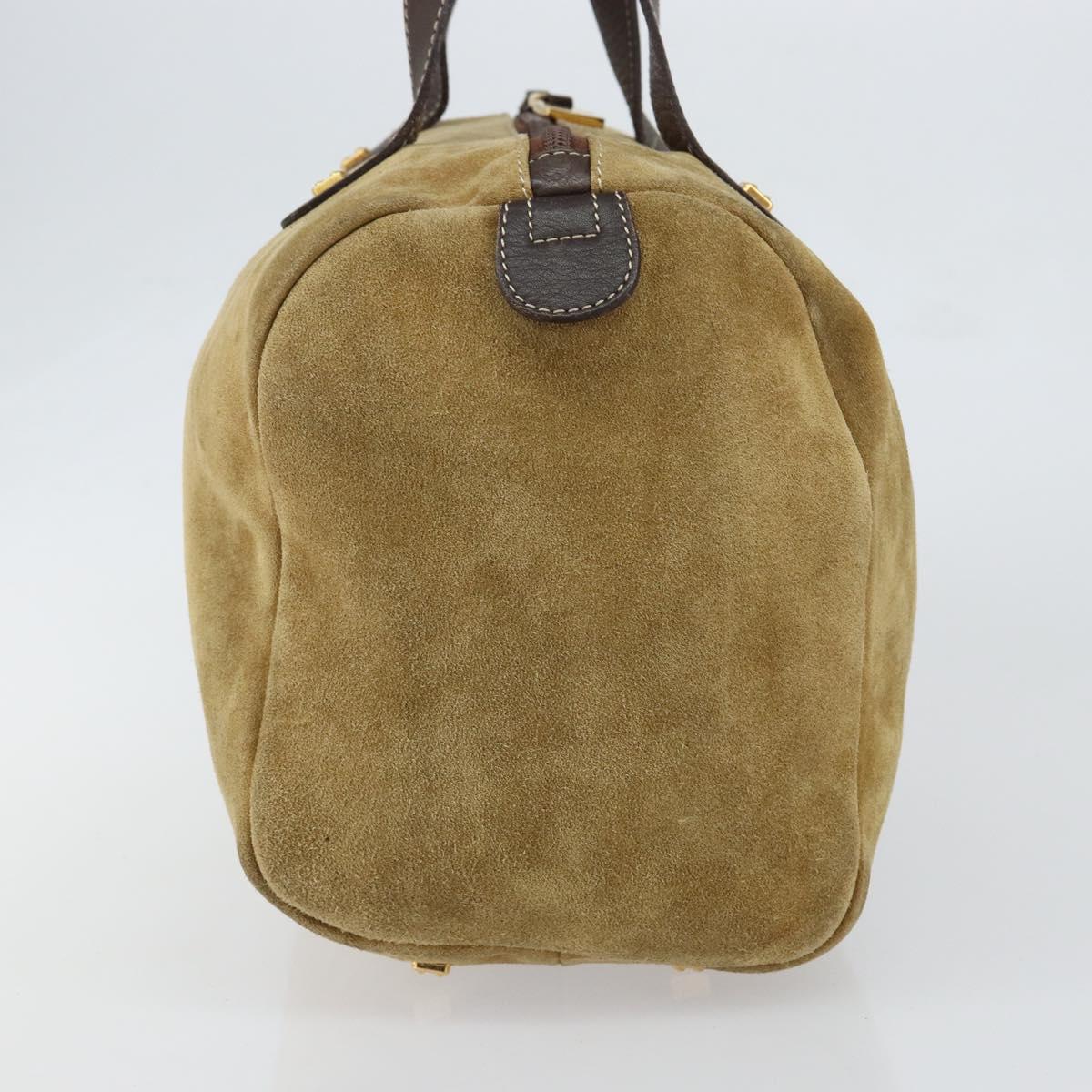 LOEWE Anagram Hand Bag Suede Leather Beige Gold Auth 149542