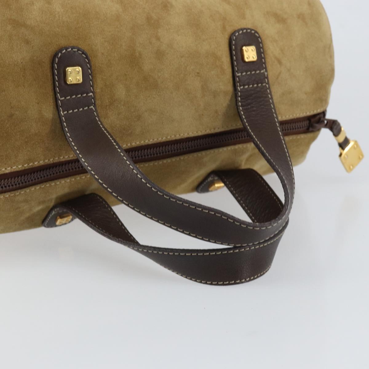 LOEWE Anagram Hand Bag Suede Leather Beige Gold Auth 149542