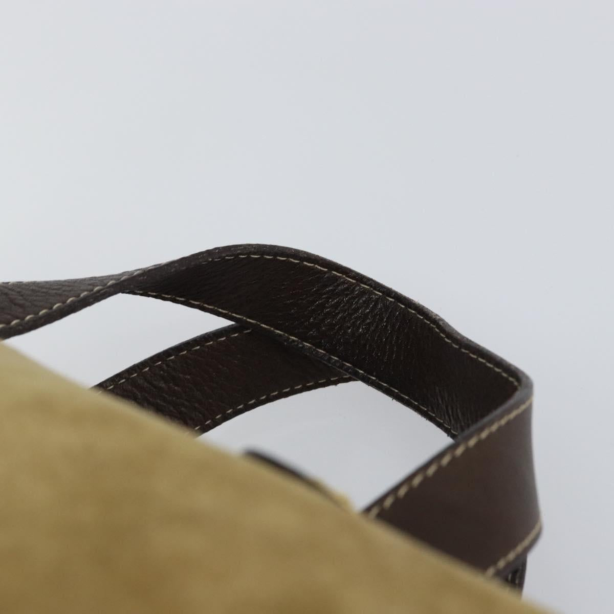 LOEWE Anagram Hand Bag Suede Leather Beige Gold Auth 149542