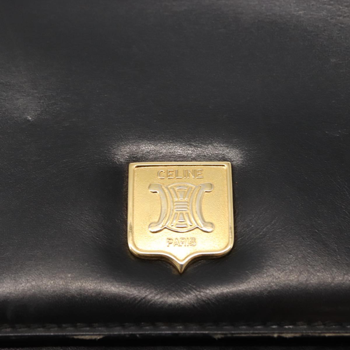 CELINE Shoulder Bag Leather Black Gold Auth 149543