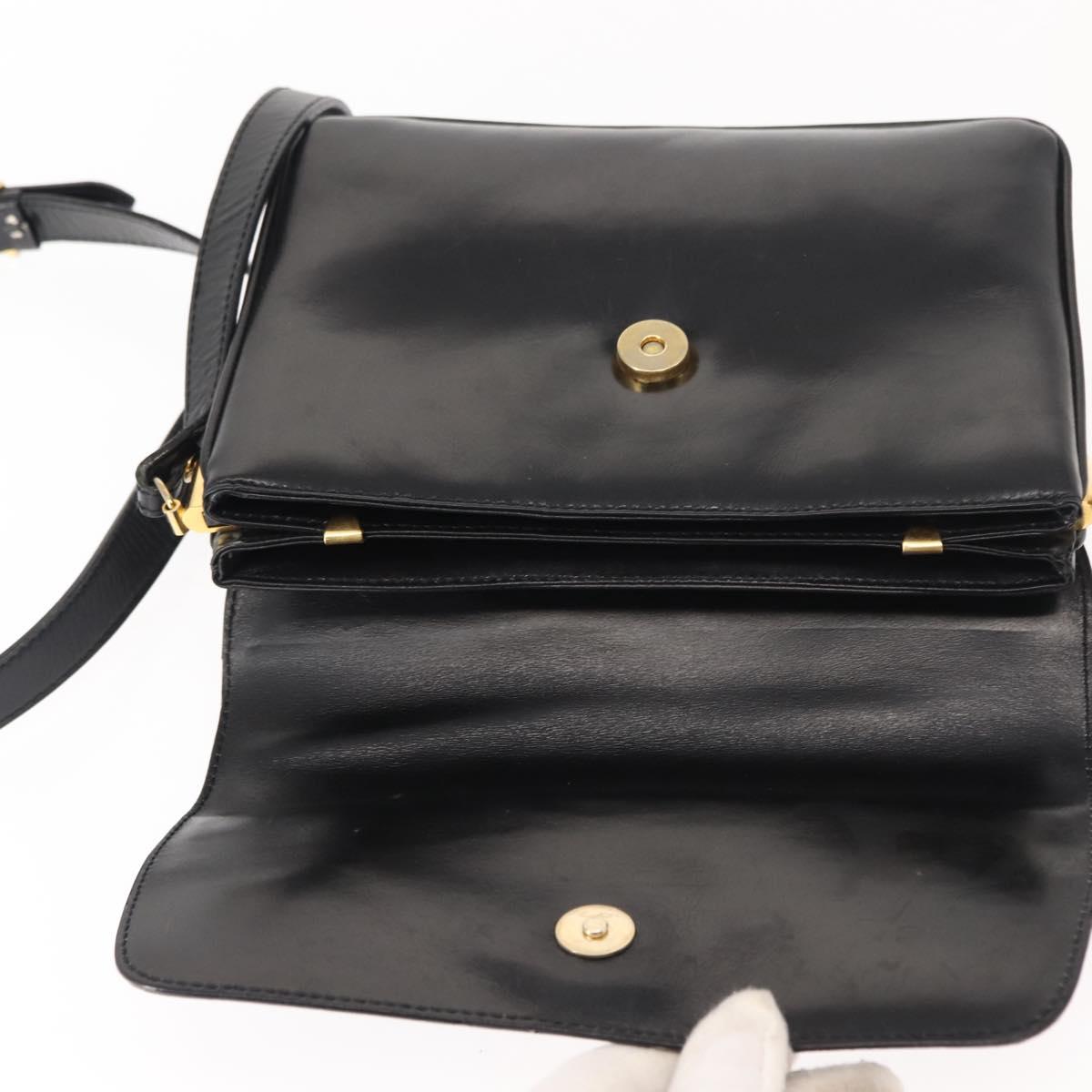 CELINE Shoulder Bag Leather Black Gold Auth 149543