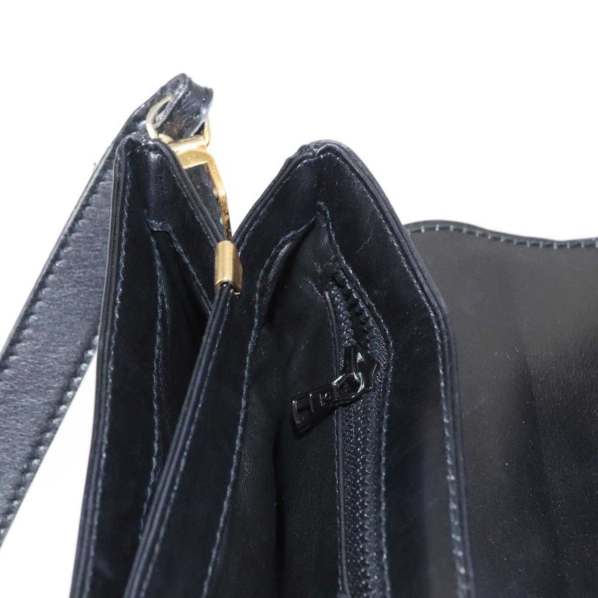 CELINE Shoulder Bag Leather Black Gold Auth 149543