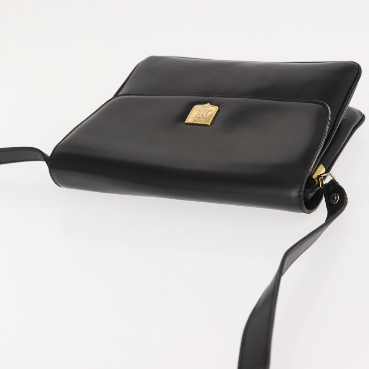 CELINE Shoulder Bag Leather Black Gold Auth 149543