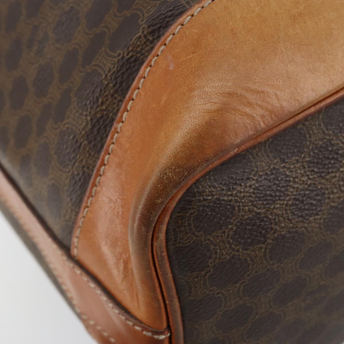 CELINE Macadam Canvas Tote Bag PVC Leather Brown Gold Auth 149549