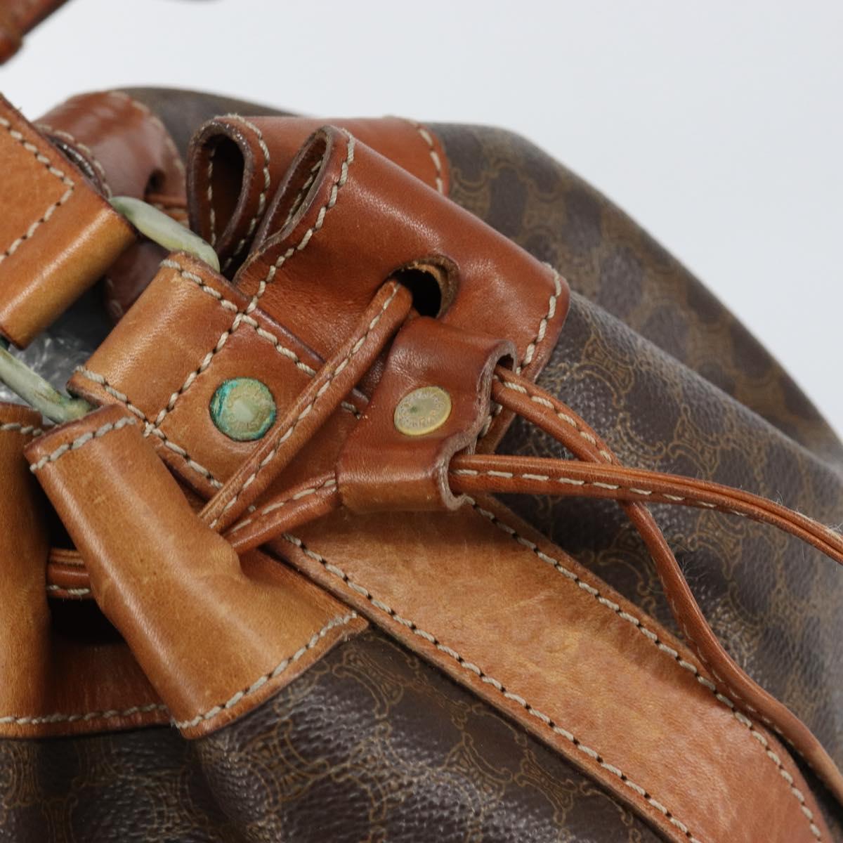 CELINE Macadam Canvas Tote Bag PVC Leather Brown Gold Auth 149549