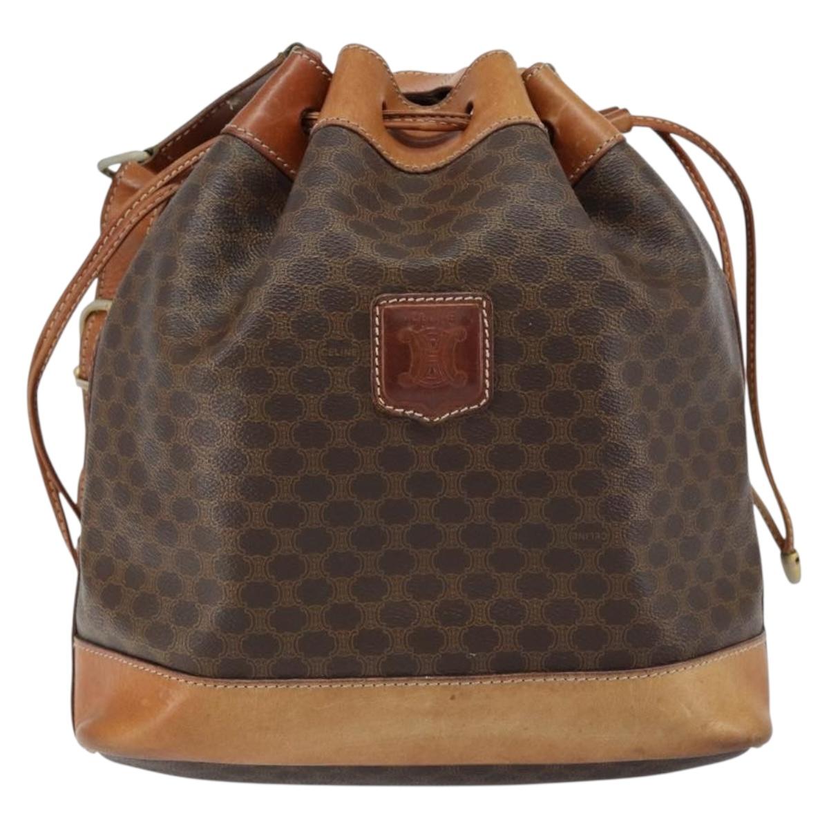 CELINE Macadam Canvas Tote Bag PVC Leather Brown Gold Auth 149549