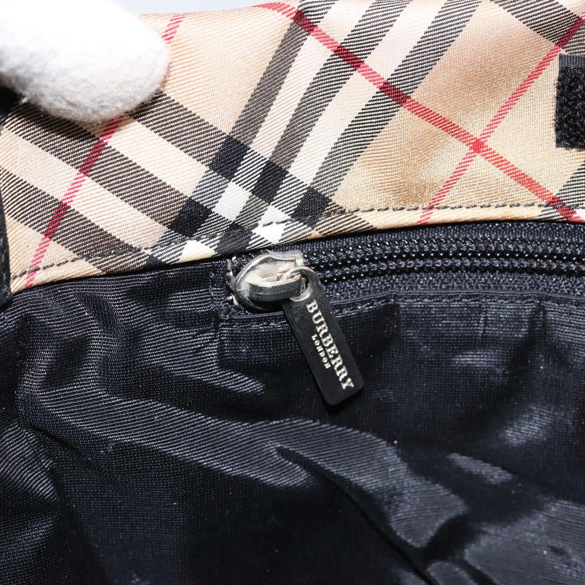 Burberrys Nova Check Shoulder Bag Nylon Beige Silver Auth 149560