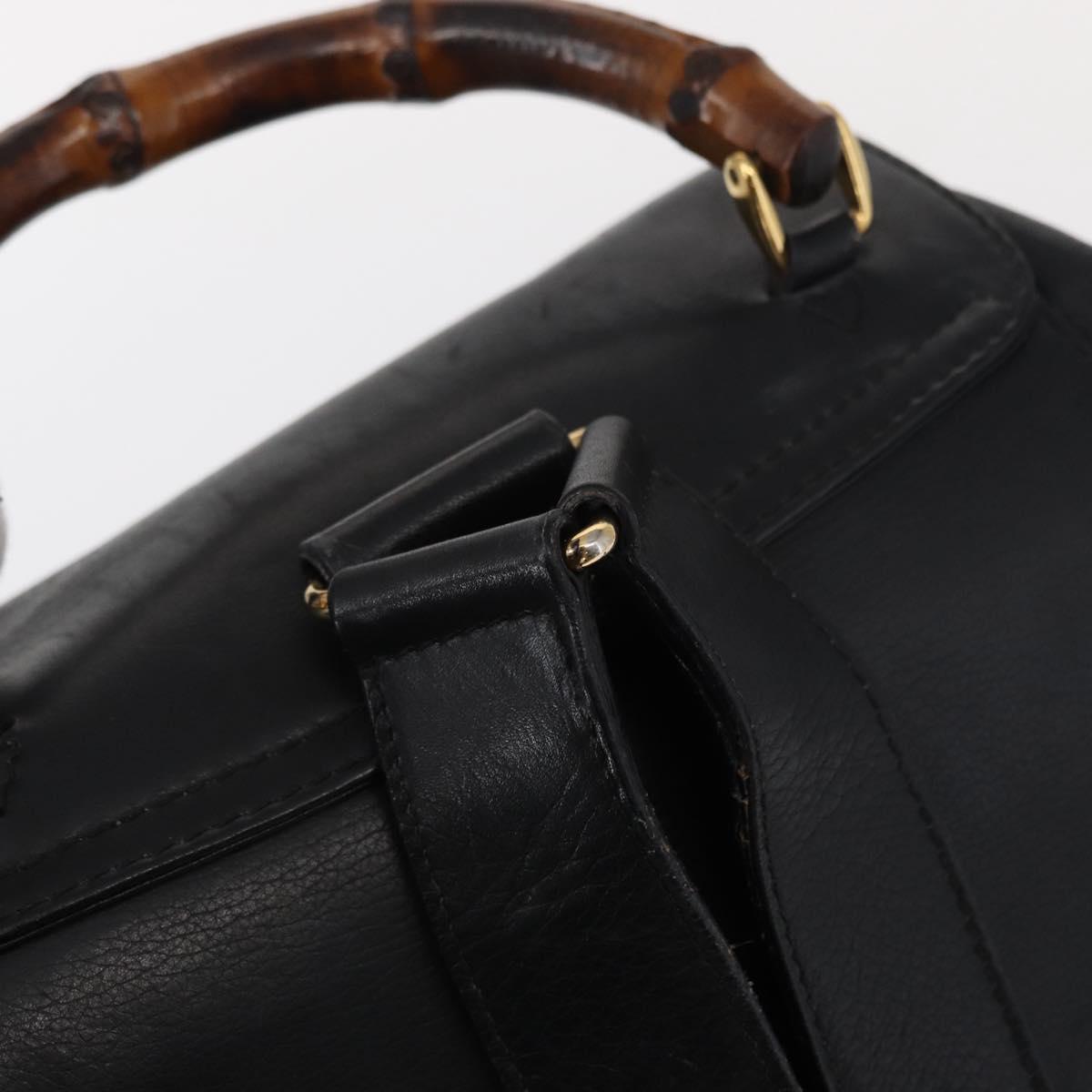 GUCCI Bamboo Backpack Leather Black Gold 003 1998 0016 Auth 149568
