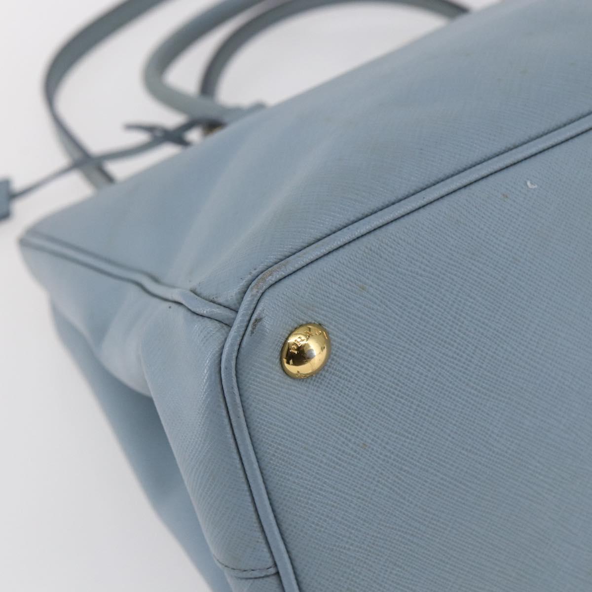 PRADA Galleria Hand Bag Safiano leather 2way Light Blue Gold Auth 149570