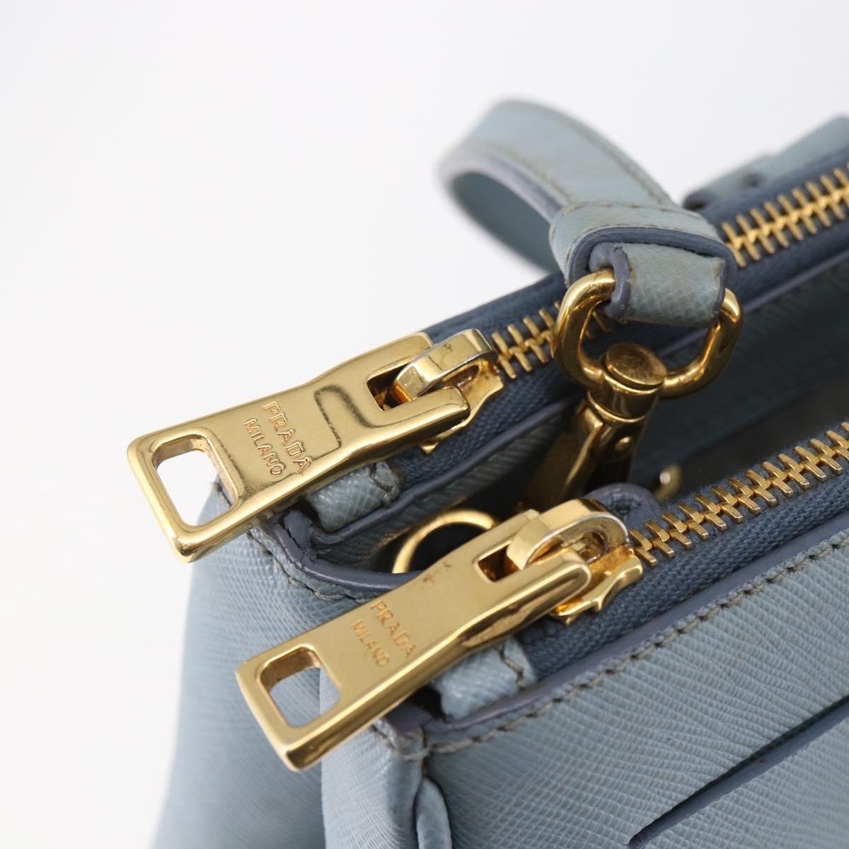 PRADA Galleria Hand Bag Safiano leather 2way Light Blue Gold Auth 149570