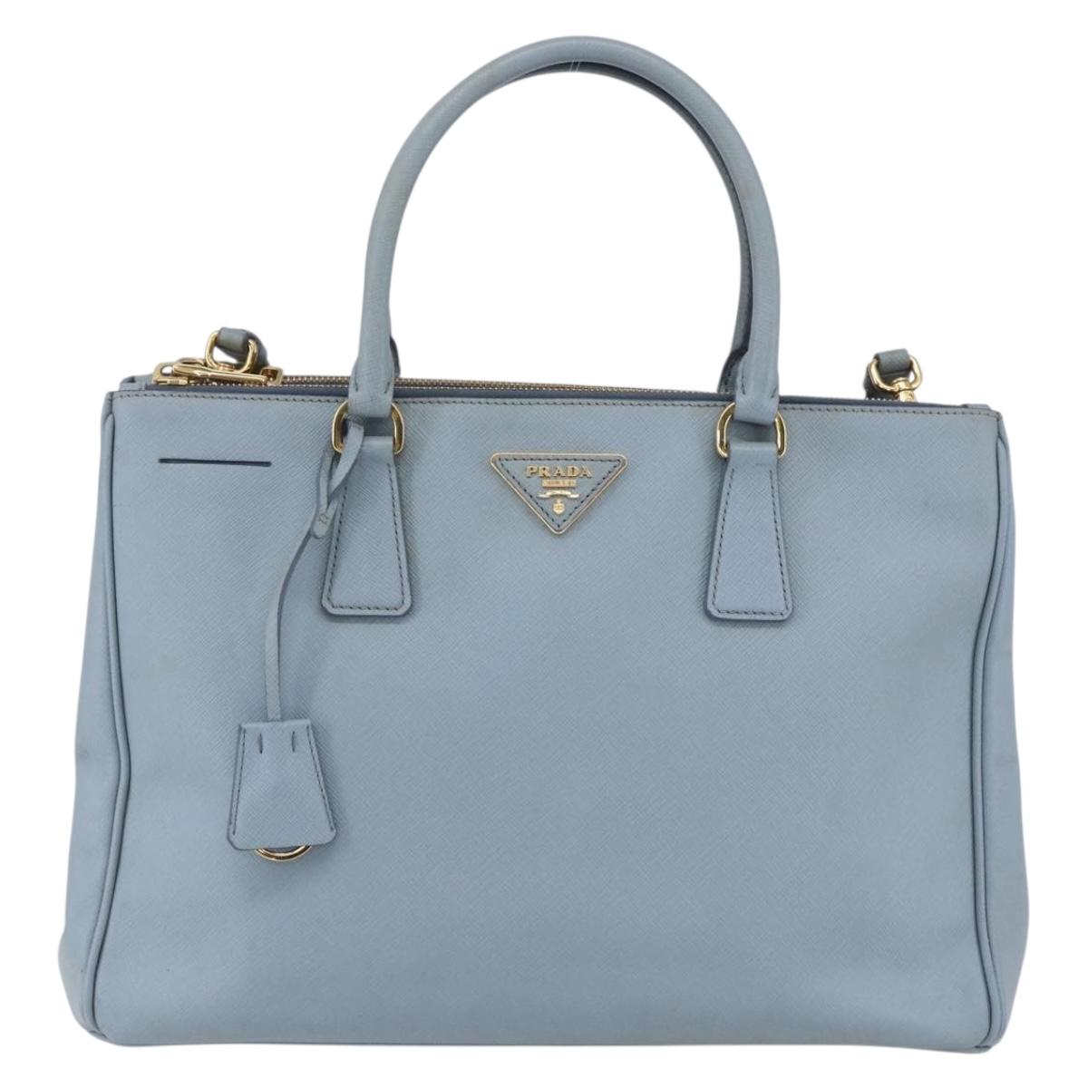 PRADA Galleria Hand Bag Safiano leather 2way Light Blue Gold Auth 149570